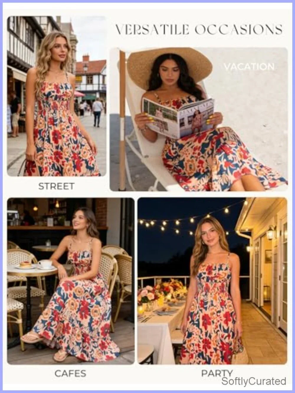 Boho Maxi Sundress with Pockets, Smocked Waist, Spaghetti Strap, Sleeveless,